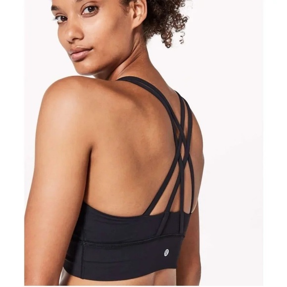 Lululemon Black Energy Sports Bra Long Line Strappy Athletic - Picture 1 of 11